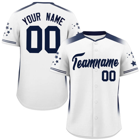 Custom White Navy Gradient Side Personalized Star Pattern Authentic Baseball Jersey