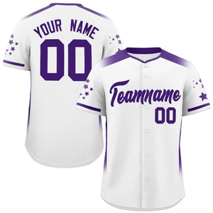 Custom White Purple Gradient Side Personalized Star Pattern Authentic Baseball Jersey