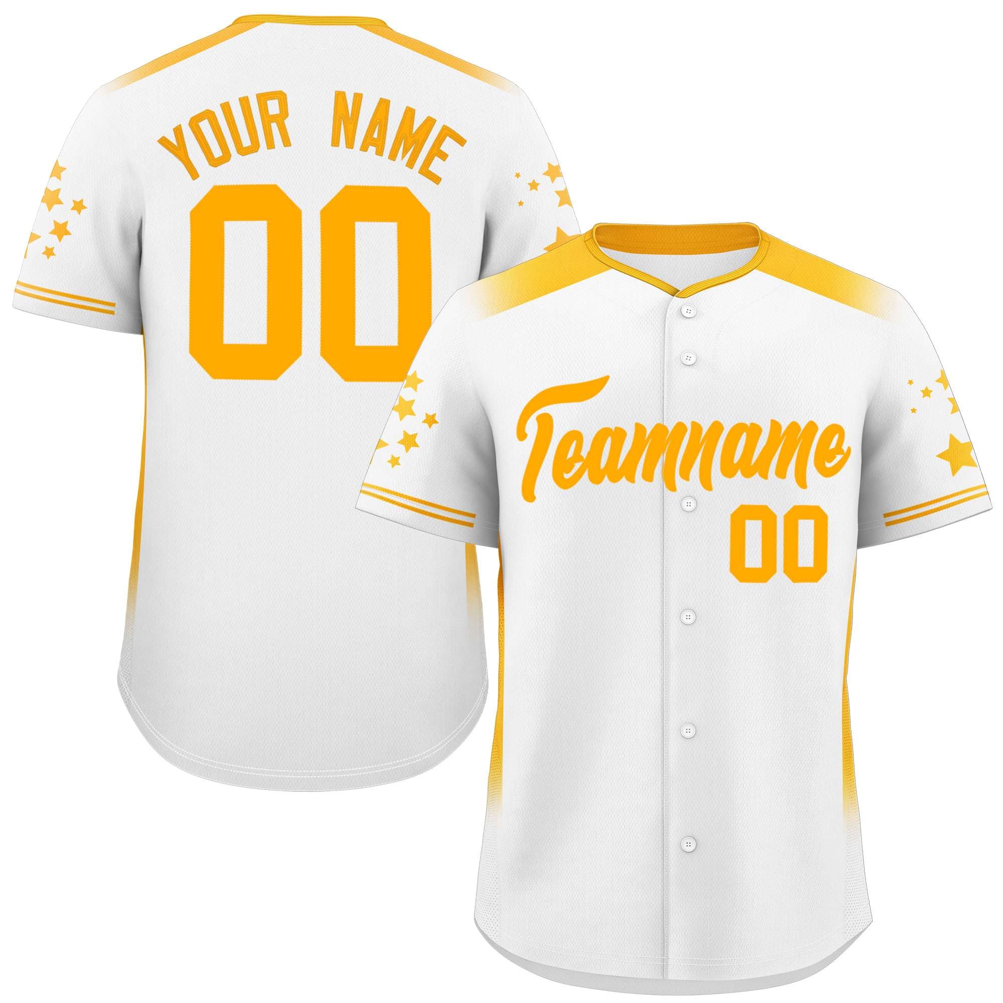 Custom White Yellow Gradient Side Personalized Star Pattern Authentic Baseball Jersey