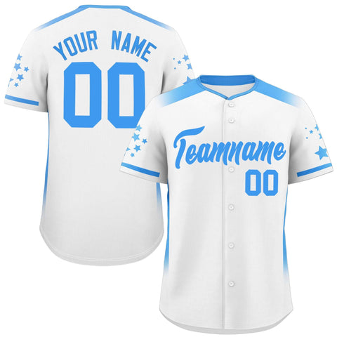 Custom White Powder Blue Gradient Side Personalized Star Pattern Authentic Baseball Jersey