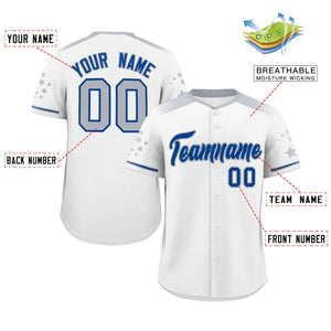 Custom White Gray Gradient Side Personalized Star Pattern Authentic Baseball Jersey