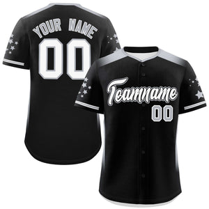 Custom Black Gray Gradient Side Personalized Star Pattern Authentic Baseball Jersey