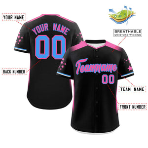 Custom Black Pink Gradient Side Personalized Star Pattern Authentic Baseball Jersey