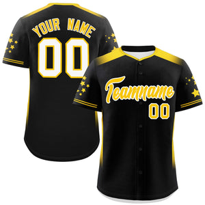 Custom Black Gold Gradient Side Personalized Star Pattern Authentic Baseball Jersey