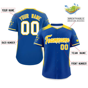 Custom Royal Gold Gradient Side Personalized Star Pattern Authentic Baseball Jersey