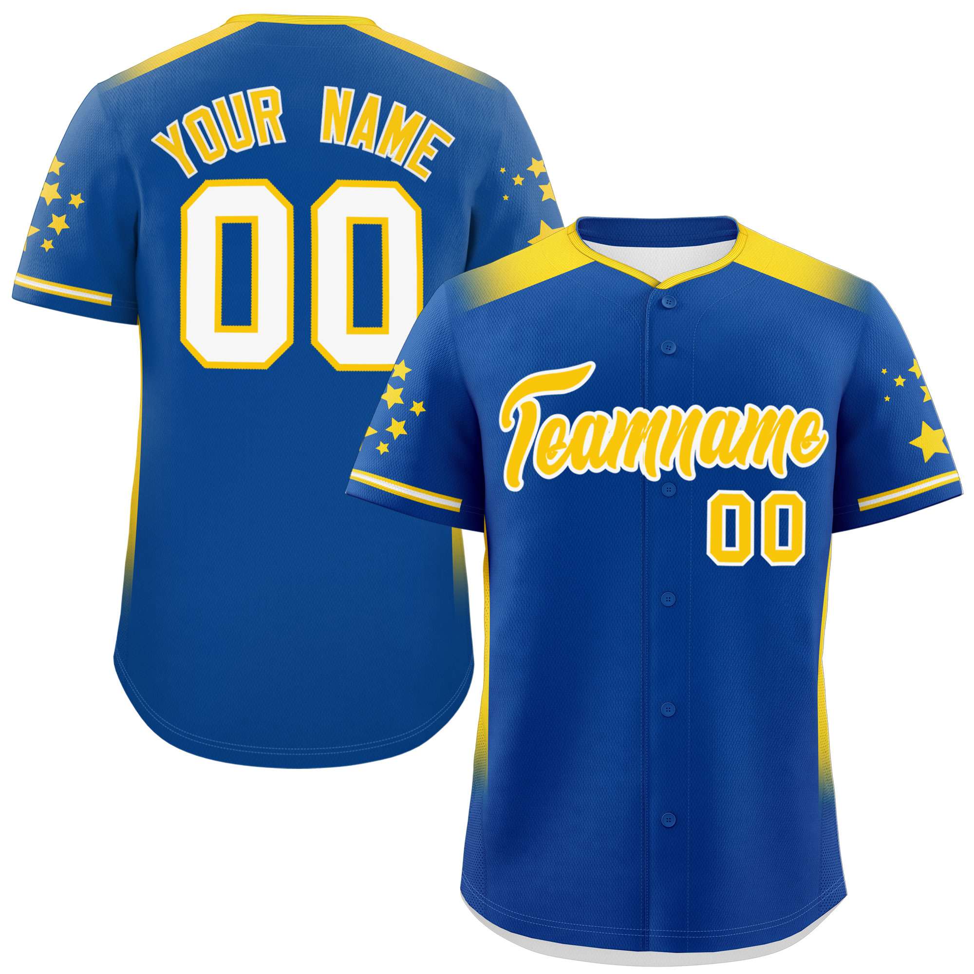 Custom Royal Gold Gradient Side Personalized Star Pattern Authentic Baseball Jersey