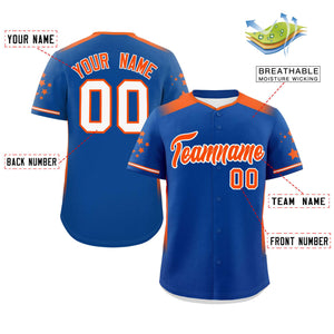 Custom Royal Orange Gradient Side Personalized Star Pattern Authentic Baseball Jersey