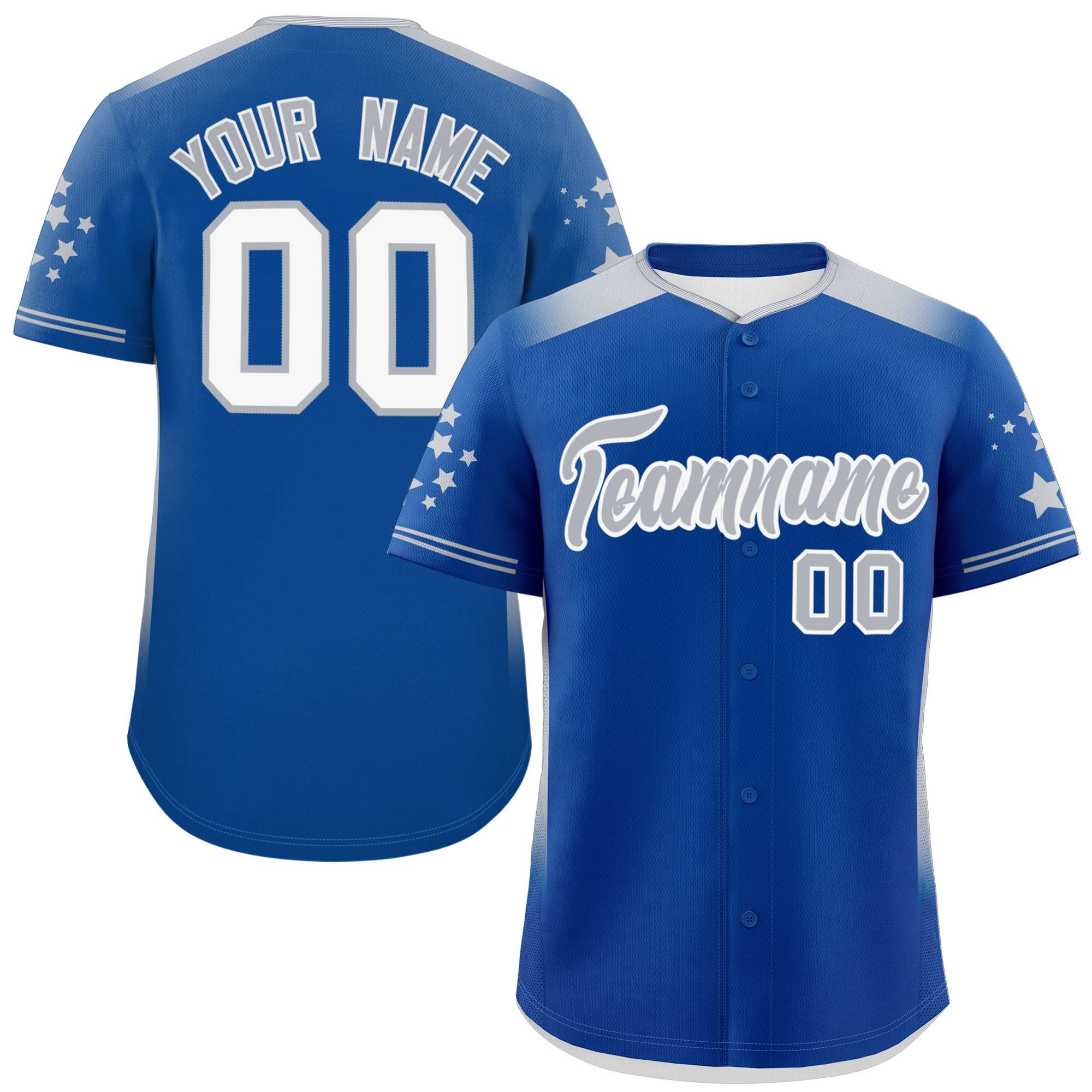 Custom Royal Gray Gradient Side Personalized Star Pattern Authentic Baseball Jersey