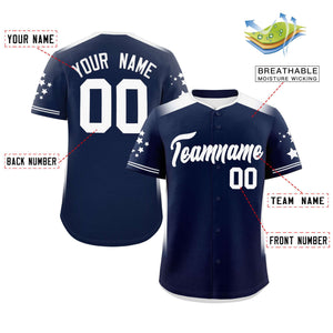 Custom Navy White Gradient Side Personalized Star Pattern Authentic Baseball Jersey