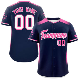 Custom Navy Pink Gradient Side Personalized Star Pattern Authentic Baseball Jersey