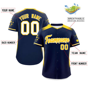 Custom Navy Gold Gradient Side Personalized Star Pattern Authentic Baseball Jersey