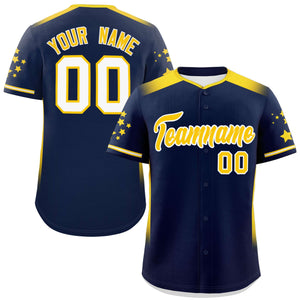 Custom Navy Gold Gradient Side Personalized Star Pattern Authentic Baseball Jersey