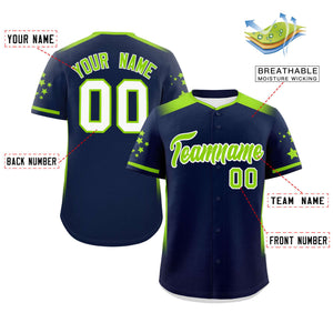 Custom Navy Neon Green Gradient Side Personalized Star Pattern Authentic Baseball Jersey