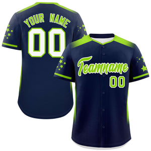 Custom Navy Neon Green Gradient Side Personalized Star Pattern Authentic Baseball Jersey