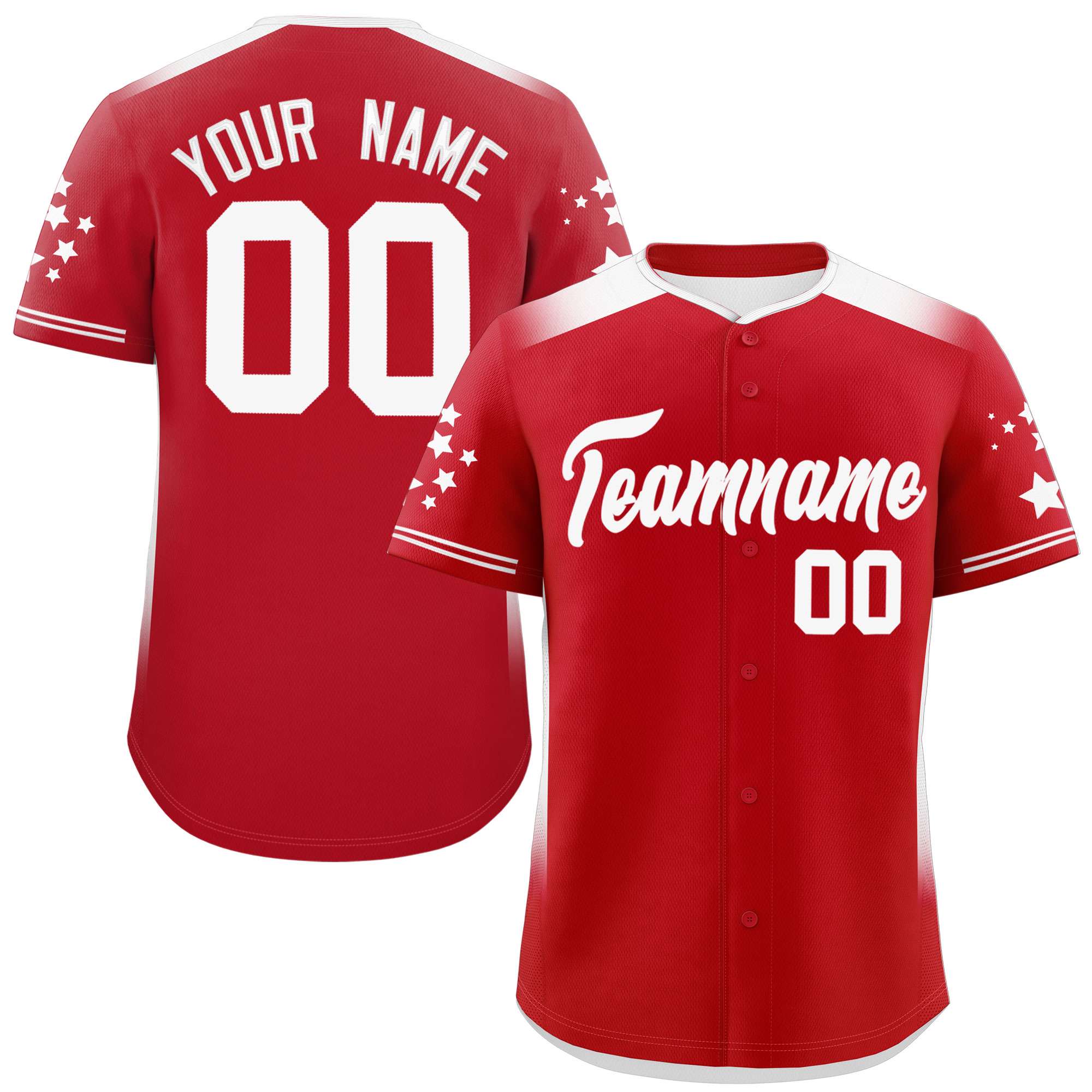 Custom Red White Gradient Side Personalized Star Pattern Authentic Baseball Jersey