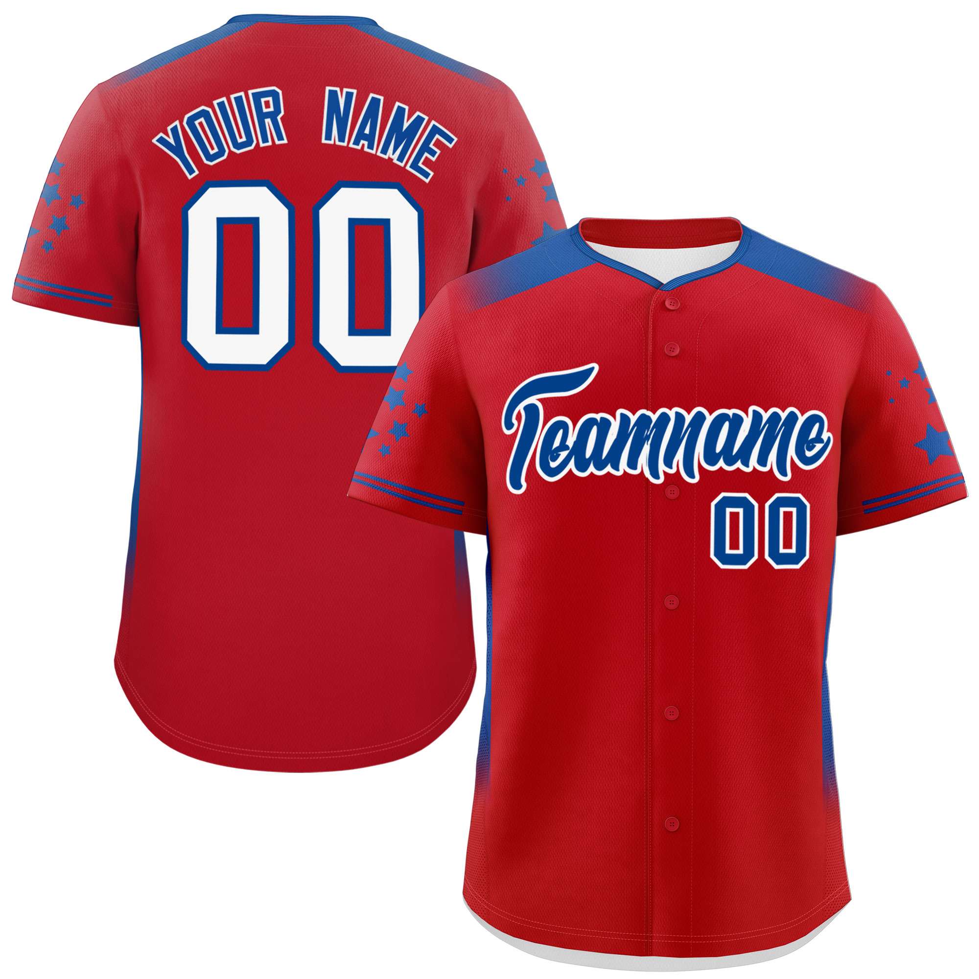 Custom Red Royal Gradient Side Personalized Star Pattern Authentic Baseball Jersey