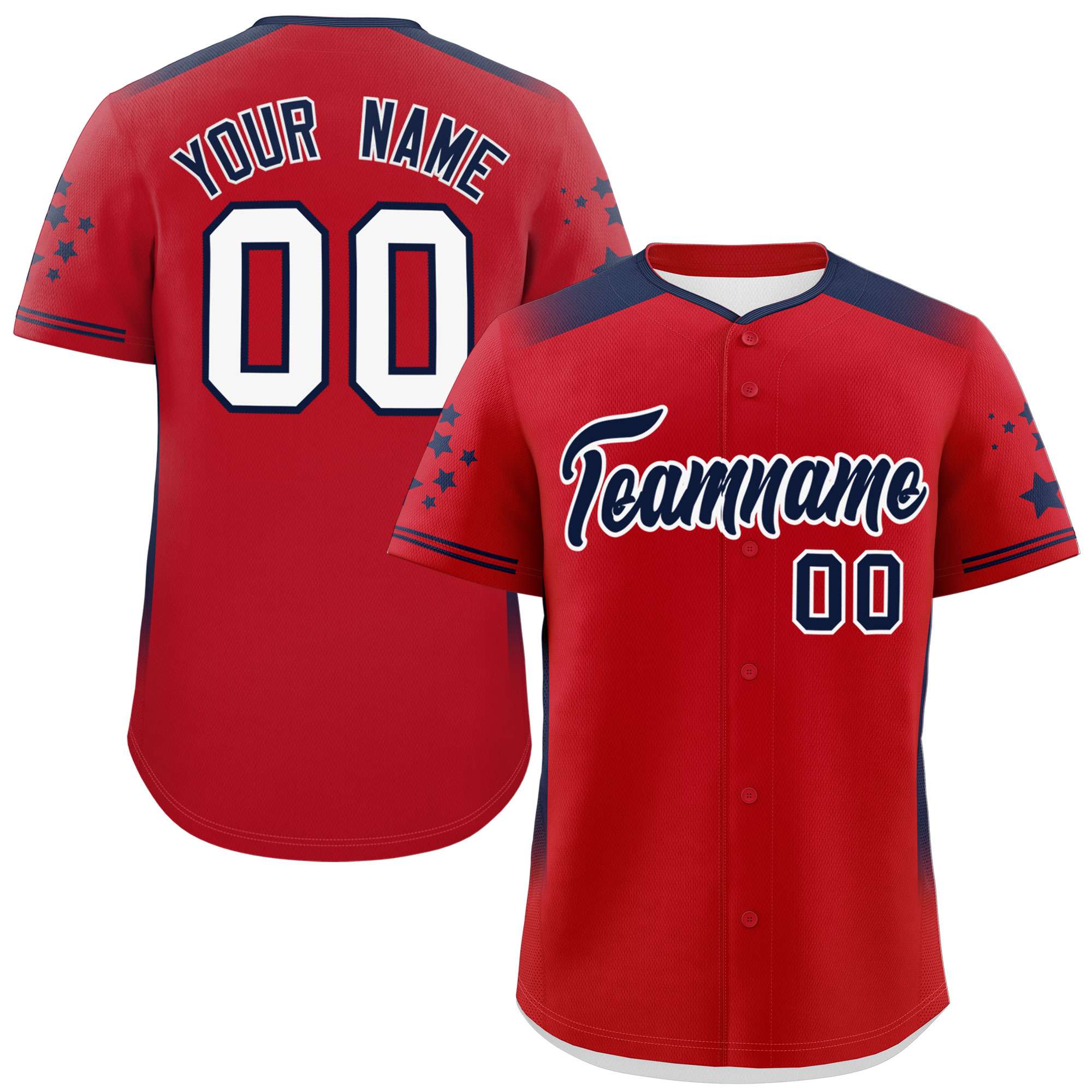 Custom Red Navy Gradient Side Personalized Star Pattern Authentic Baseball Jersey