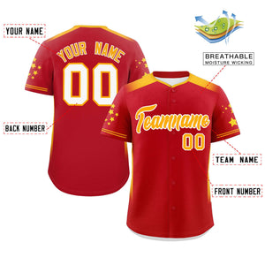 Custom Red Yellow Gradient Side Personalized Star Pattern Authentic Baseball Jersey