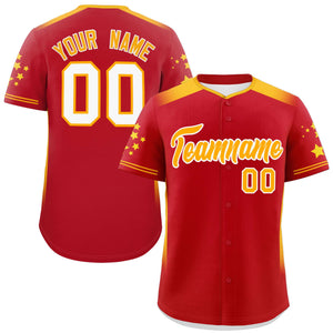 Custom Red Yellow Gradient Side Personalized Star Pattern Authentic Baseball Jersey