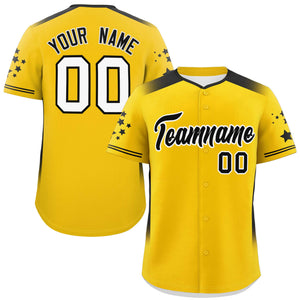 Custom Gold Black Gradient Side Personalized Star Pattern Authentic Baseball Jersey