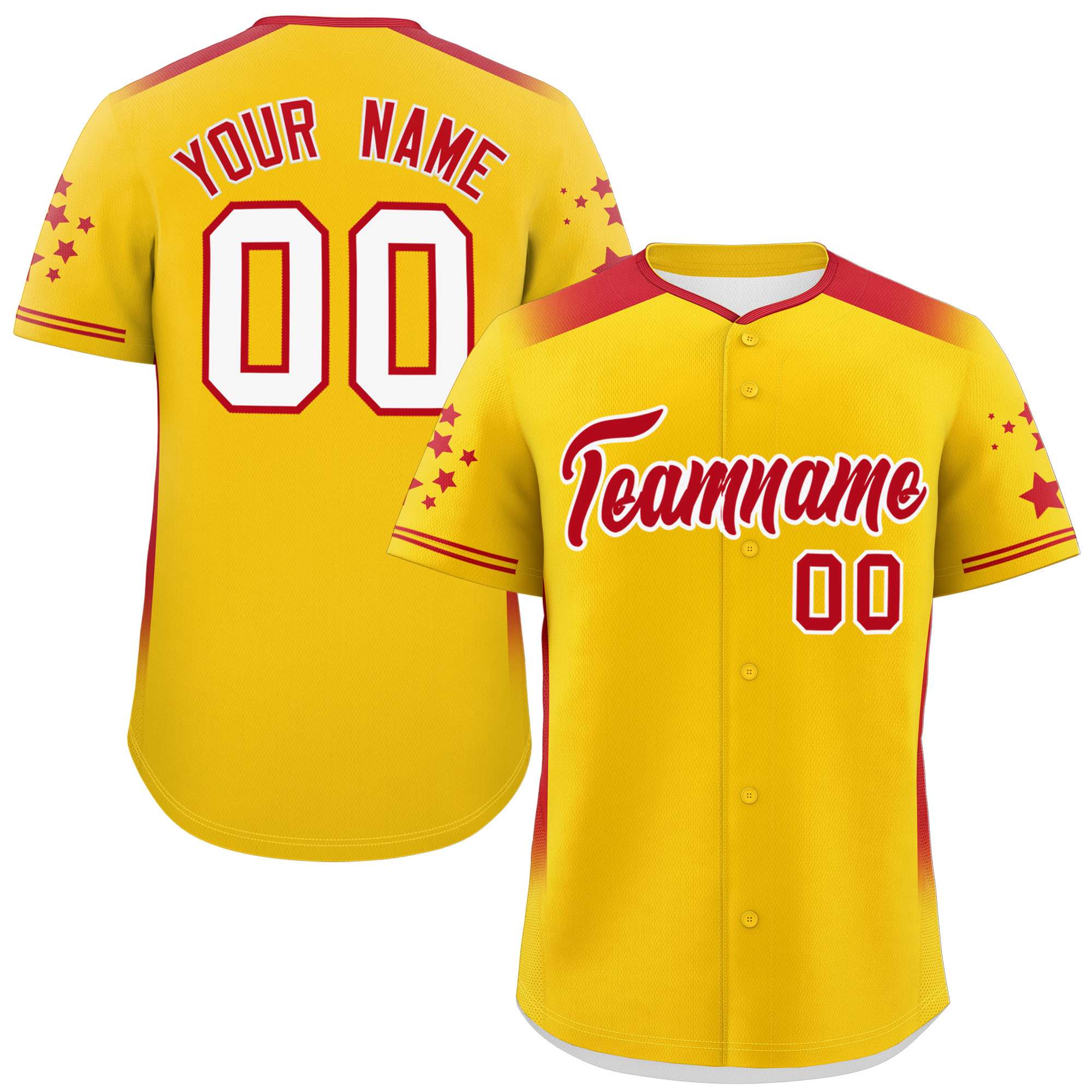 Custom Gold Red Gradient Side Personalized Star Pattern Authentic Baseball Jersey