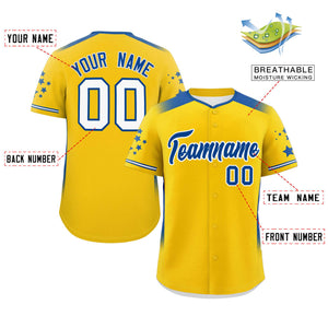 Custom Gold Royal Gradient Side Personalized Star Pattern Authentic Baseball Jersey