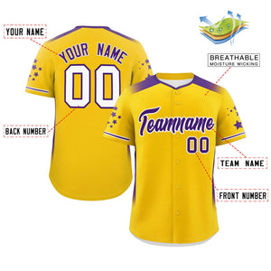 Custom Gold Purple Gradient Side Personalized Star Pattern Authentic Baseball Jersey