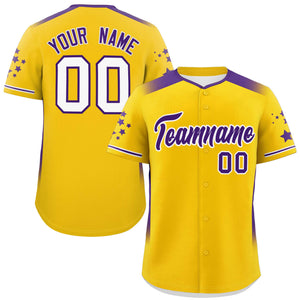 Custom Gold Purple Gradient Side Personalized Star Pattern Authentic Baseball Jersey