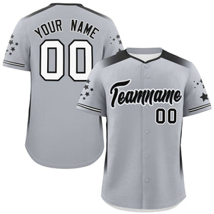 Custom Gray Black Gradient Side Personalized Star Pattern Authentic Baseball Jersey