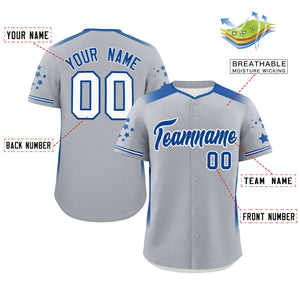 Custom Gray Royal Gradient Side Personalized Star Pattern Authentic Baseball Jersey