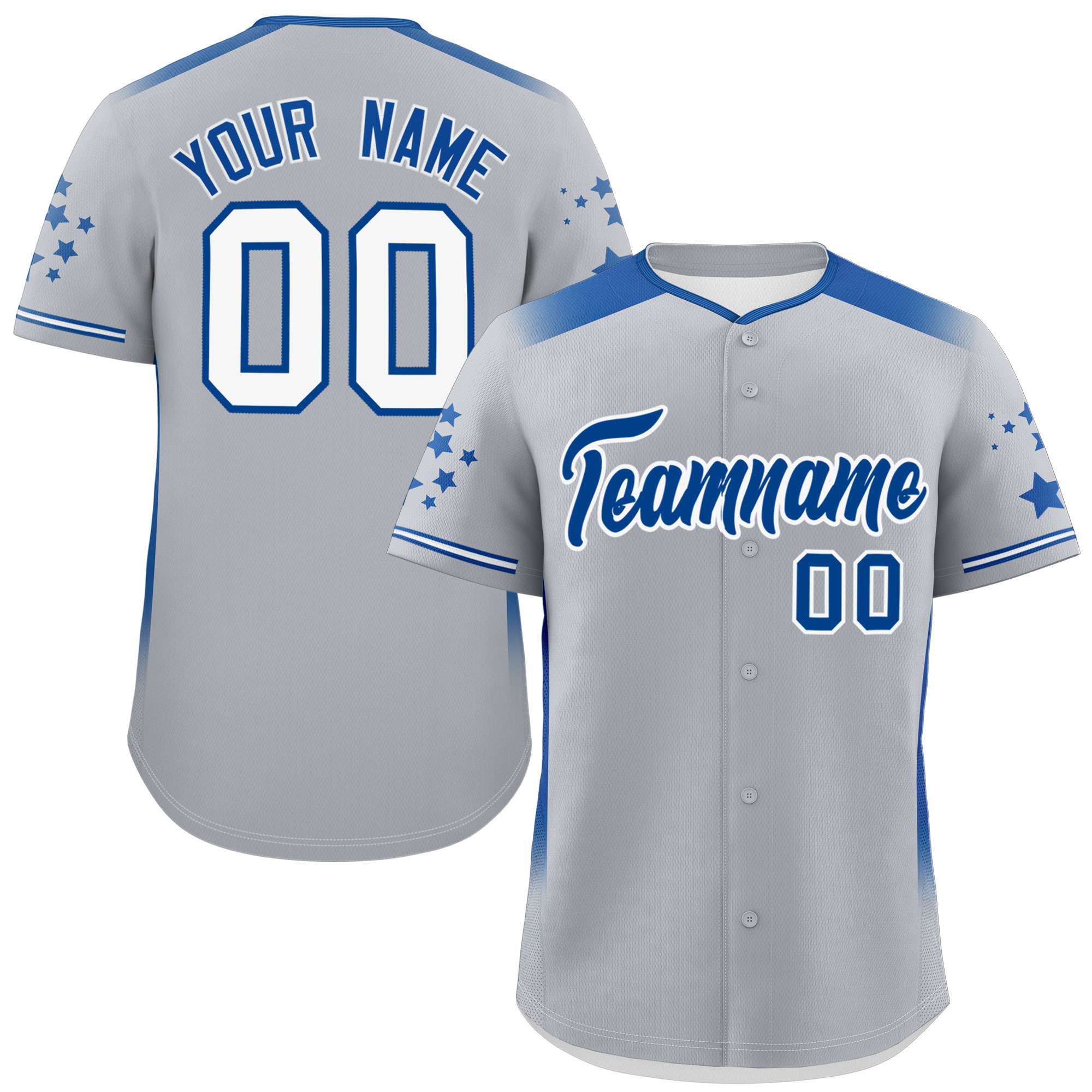 Custom Gray Royal Gradient Side Personalized Star Pattern Authentic Baseball Jersey