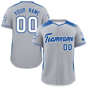 Custom Gray Royal Gradient Side Personalized Star Pattern Authentic Baseball Jersey