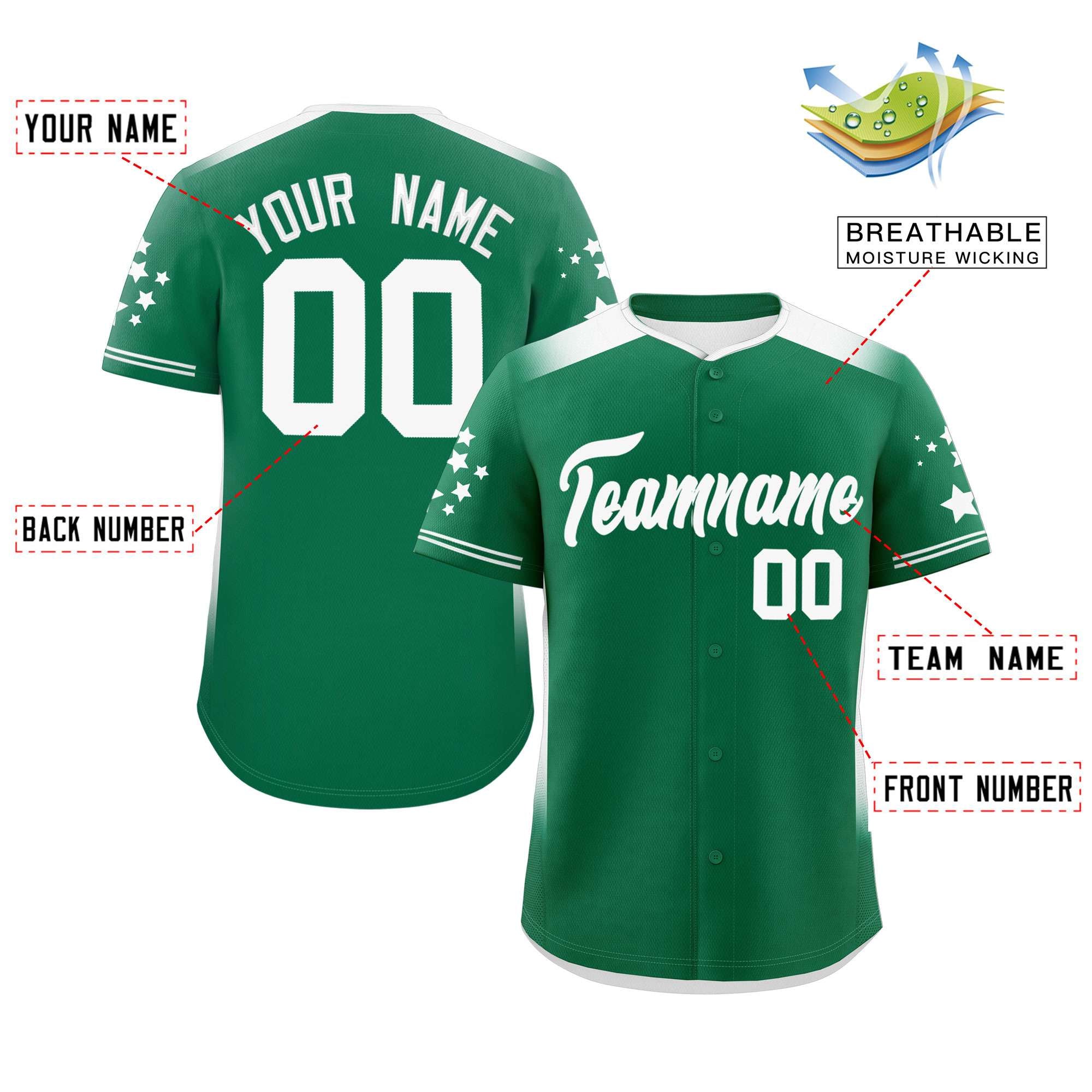 Custom Kelly Green White Gradient Side Personalized Star Pattern Authentic Baseball Jersey