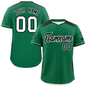 Custom Kelly Green Black Gradient Side Personalized Star Pattern Authentic Baseball Jersey