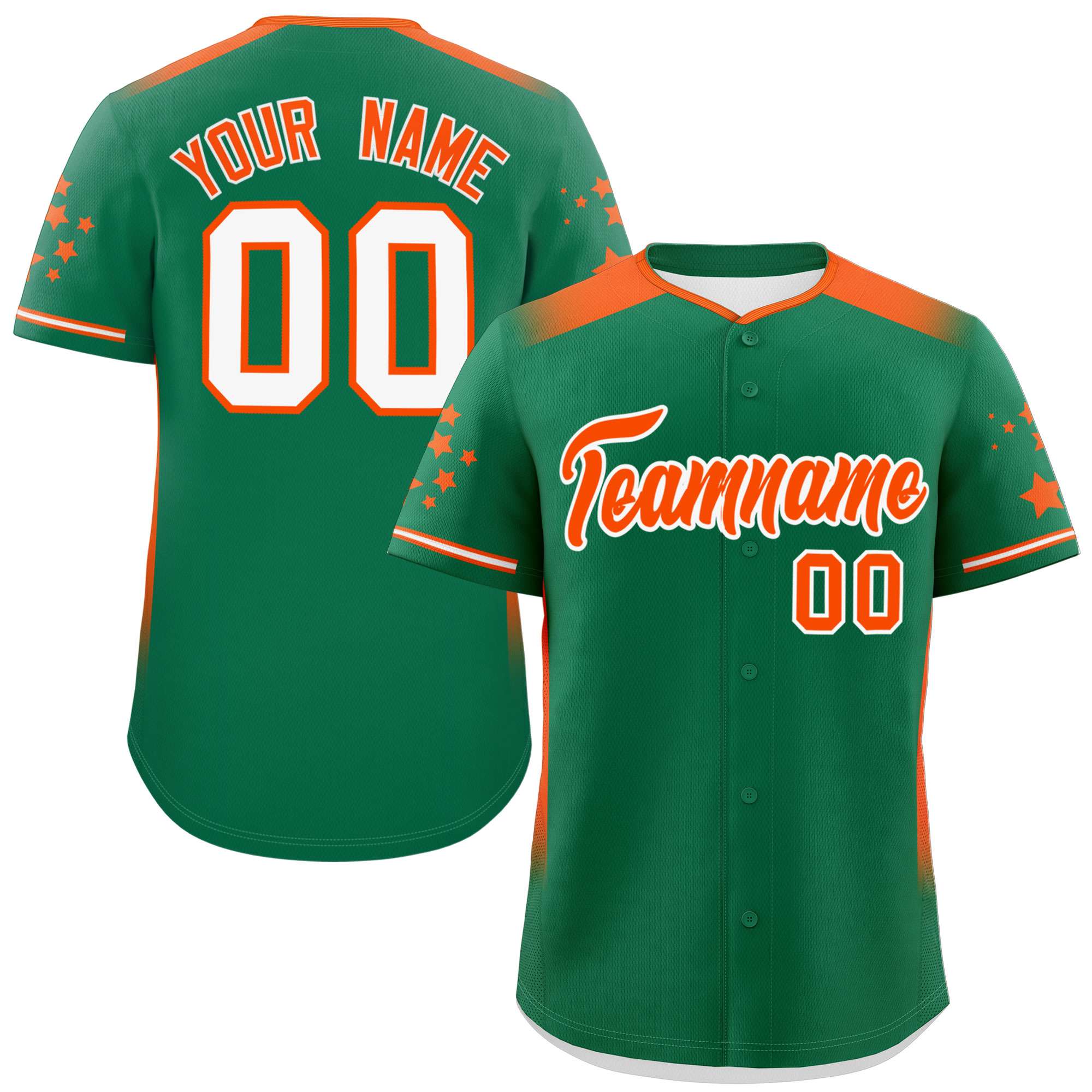 Custom Kelly Green Orange Gradient Side Personalized Star Pattern Authentic Baseball Jersey