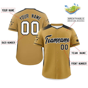 Custom Old Gold Black Gradient Side Personalized Star Pattern Authentic Baseball Jersey