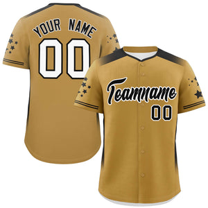 Custom Old Gold Black Gradient Side Personalized Star Pattern Authentic Baseball Jersey