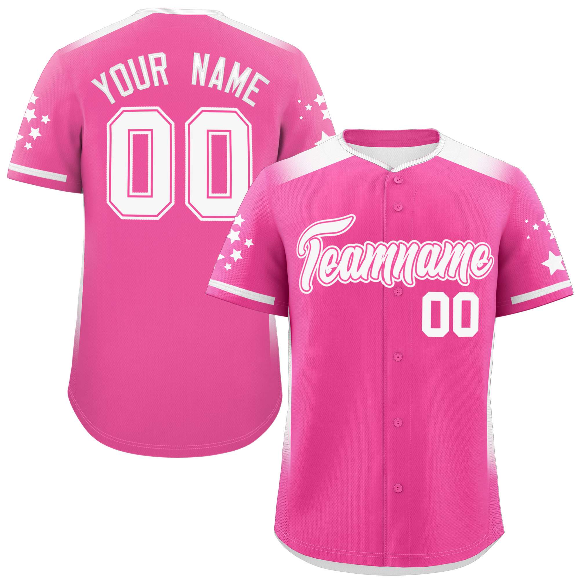 Custom Pink White Gradient Side Personalized Star Pattern Authentic Baseball Jersey