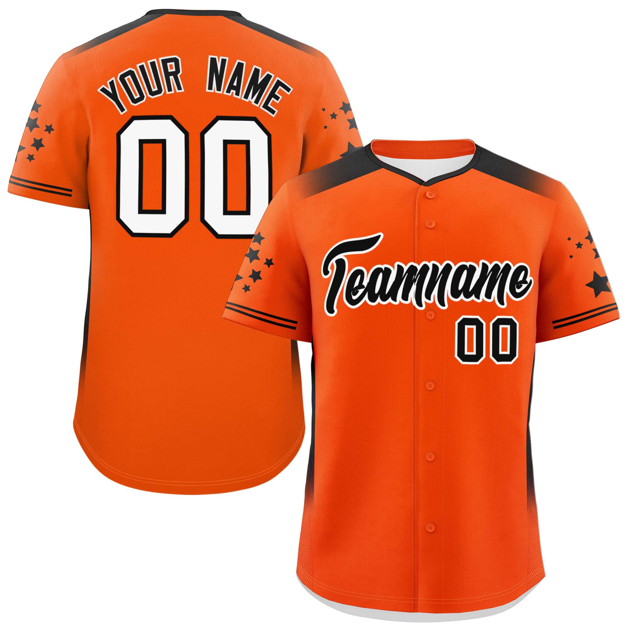 Custom Orange Black Gradient Side Personalized Star Pattern Authentic Baseball Jersey