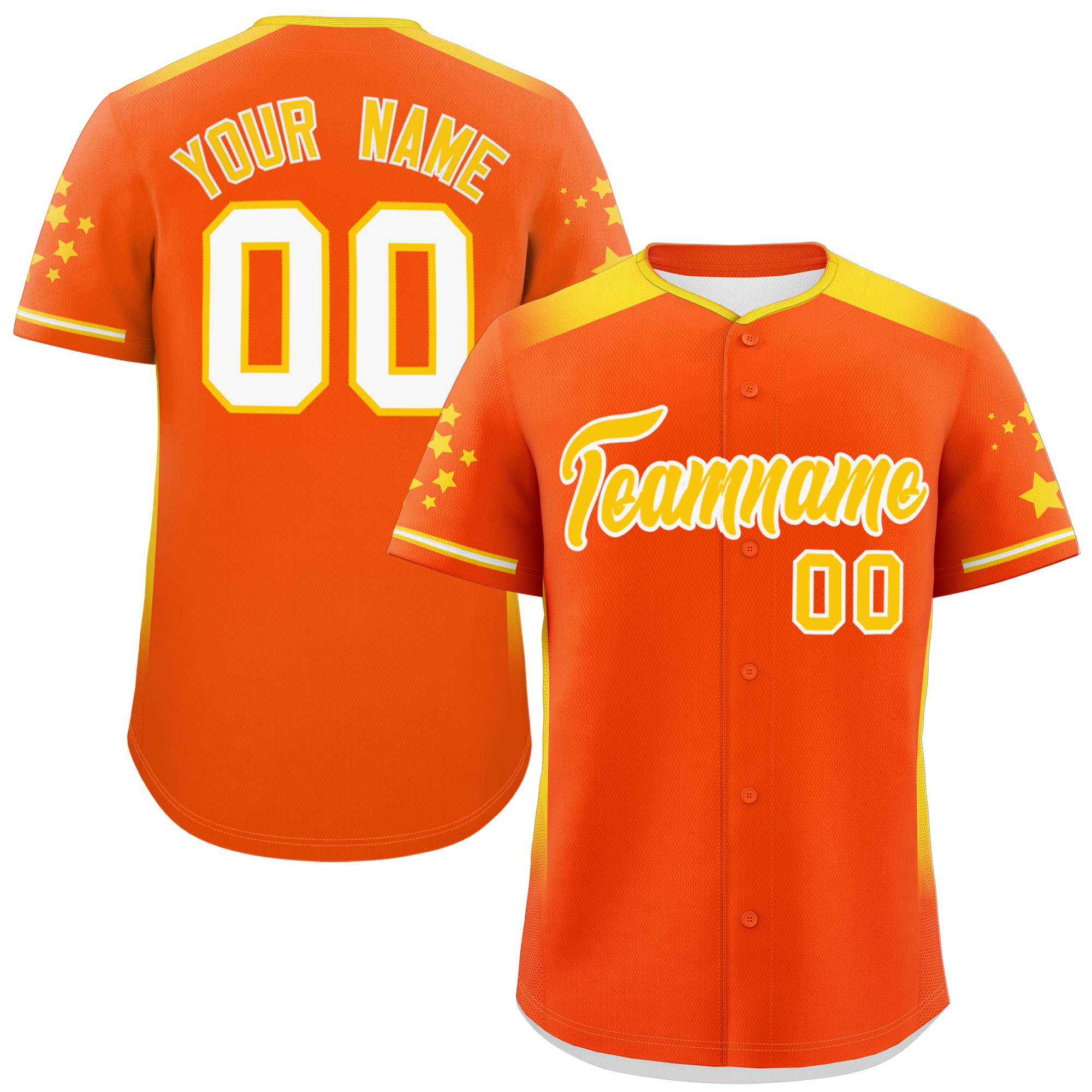 Custom Orange Gold Gradient Side Personalized Star Pattern Authentic Baseball Jersey