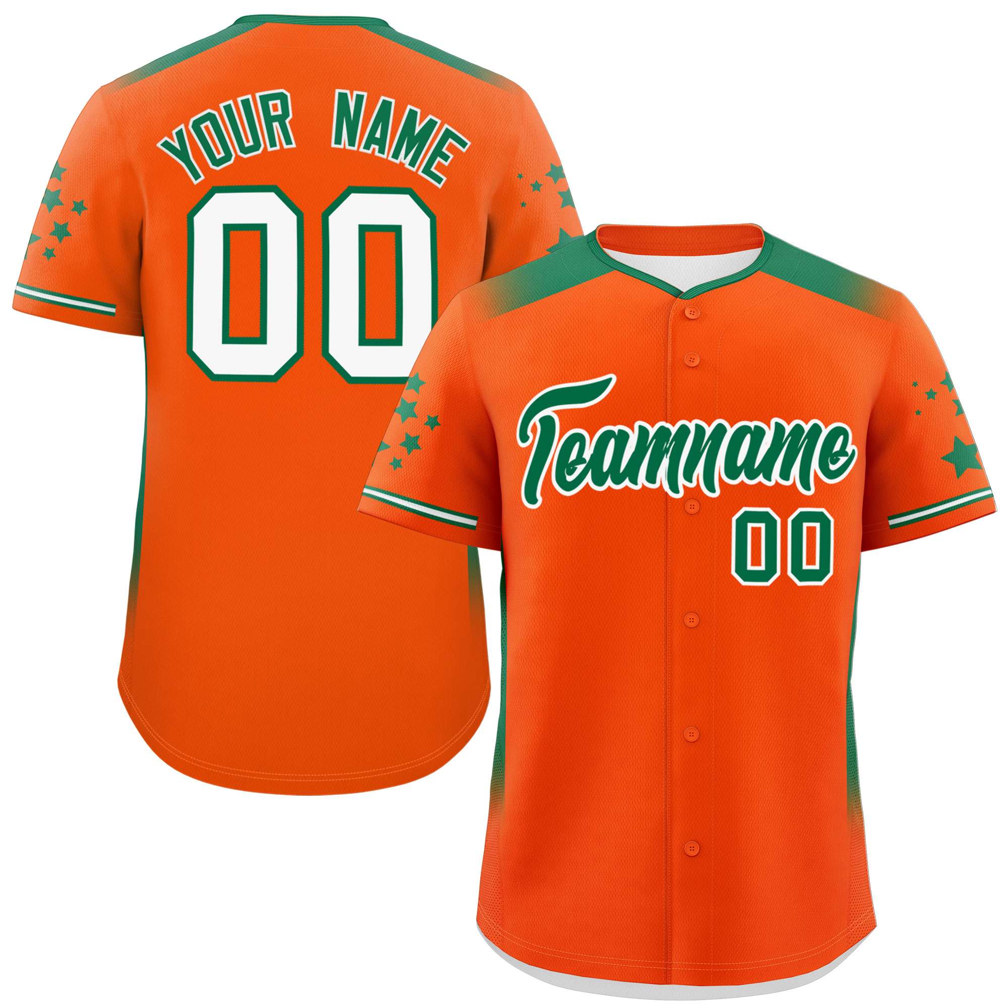 Custom Orange Kelly Green Gradient Side Personalized Star Pattern Authentic Baseball Jersey