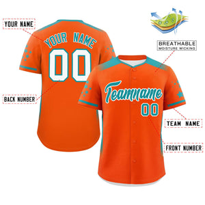 Custom Orange Aqua Gradient Side Personalized Star Pattern Authentic Baseball Jersey