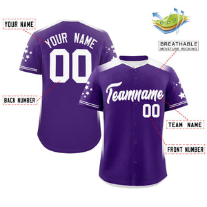 Custom Purple White Gradient Side Personalized Star Pattern Authentic Baseball Jersey