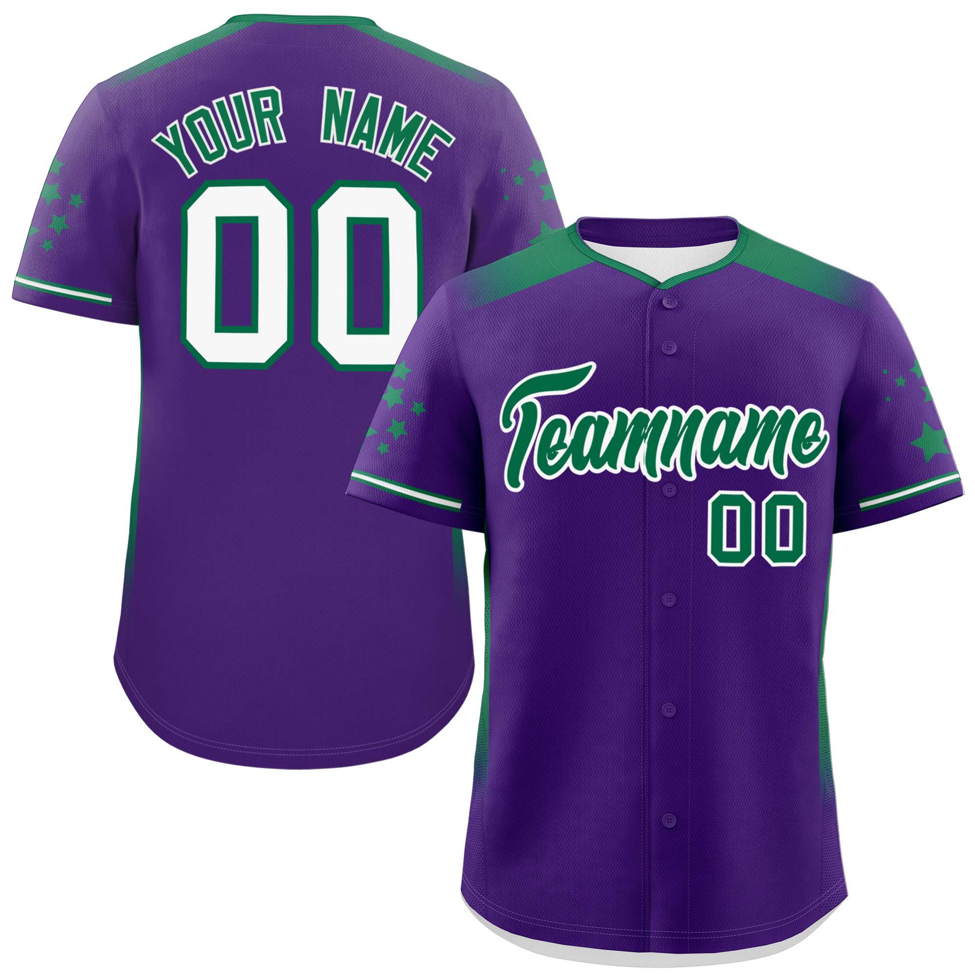 Custom Purple Kelly Green Gradient Side Personalized Star Pattern Authentic Baseball Jersey