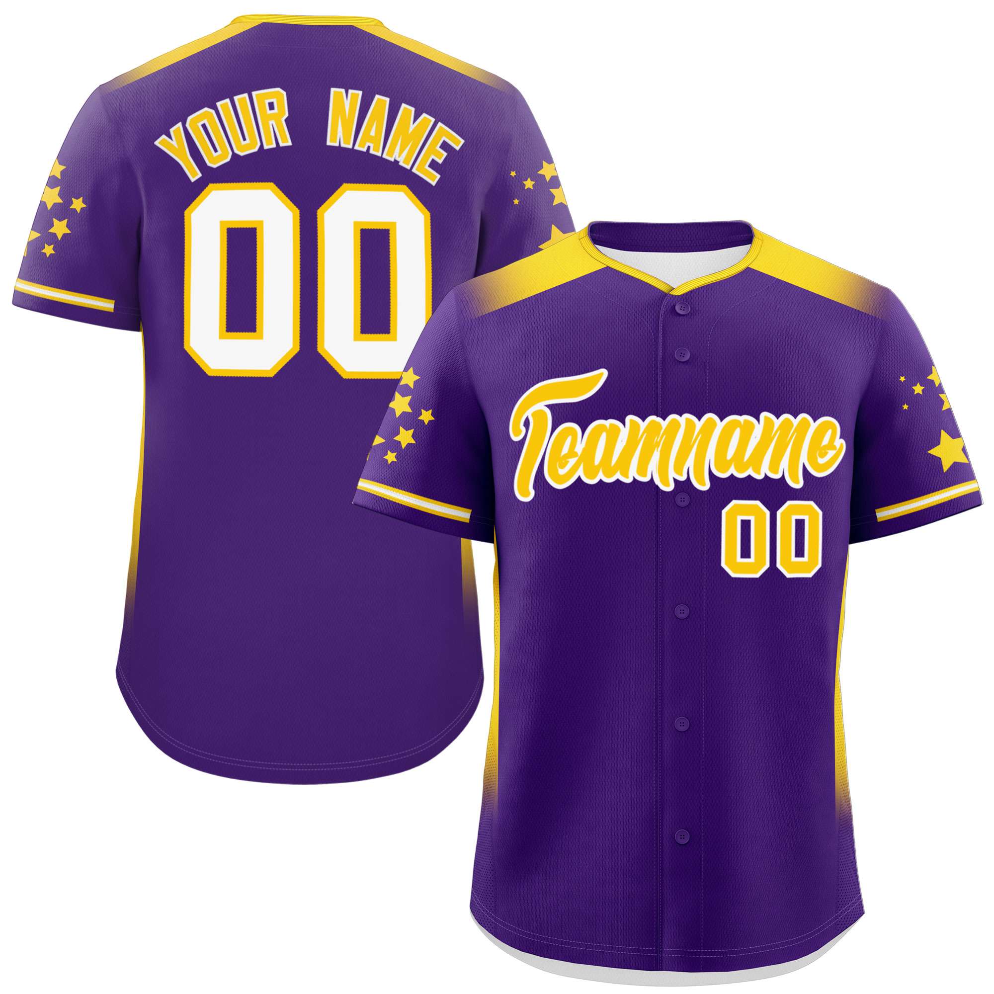 Custom Purple Gold Gradient Side Personalized Star Pattern Authentic Baseball Jersey