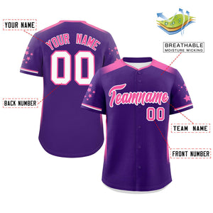 Custom Purple Pink Gradient Side Personalized Star Pattern Authentic Baseball Jersey