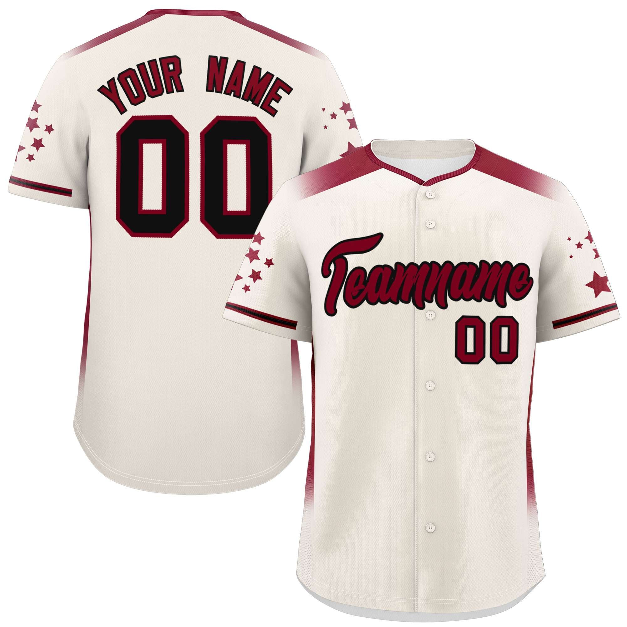 Custom Cream Crimson Gradient Side Personalized Star Pattern Authentic Baseball Jersey