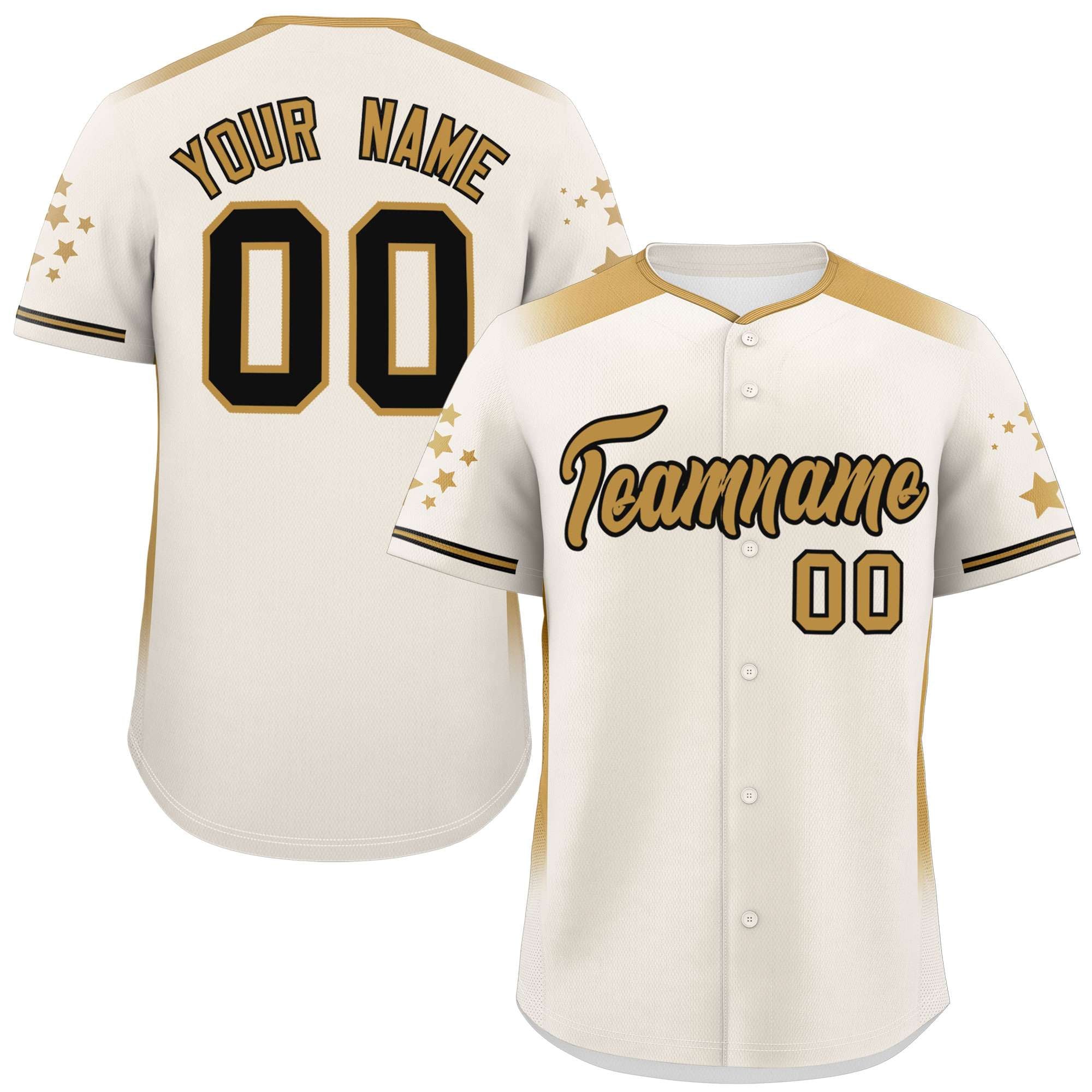 Custom Cream Old Gold Gradient Side Personalized Star Pattern Authentic Baseball Jersey