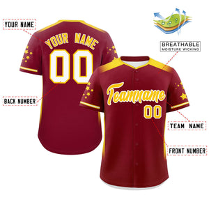 Custom Crimson Gold Gradient Side Personalized Star Pattern Authentic Baseball Jersey