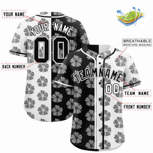 Custom Black White Split Fashion Flower Graffiti Pattern Authentic Baseball Jersey